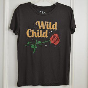 Chaser Wild Child T Shirt Retro Tee Women Small New Boho Hippie Festival Rose